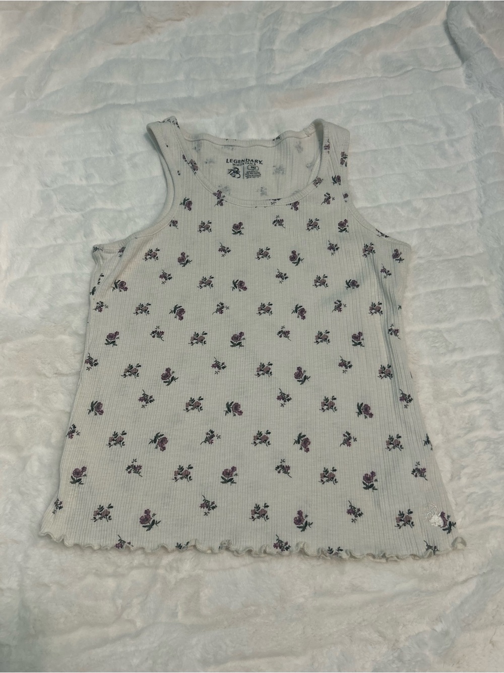 Legendary Whitetails White Ribbed Tank with Purple Floral Print